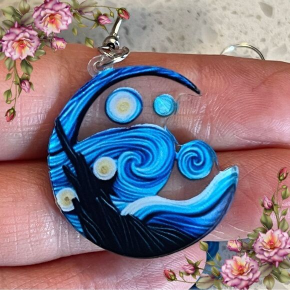 Van Gogh Starry Night Earrings - Picture 1 of 8